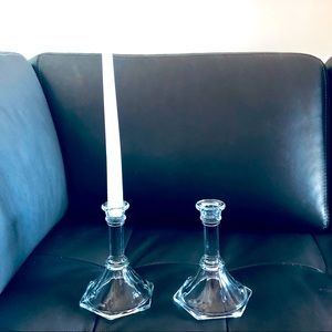Crystal Mid Century Modern Pair of Candle Holder Candelabra